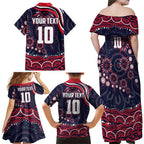 Personalized Melbourne Demons Mascot Family Matching Off Shoulder Maxi Dress and Hawaiian Shirt Aboriginal Dot Art - Dreamtime Football Mascot