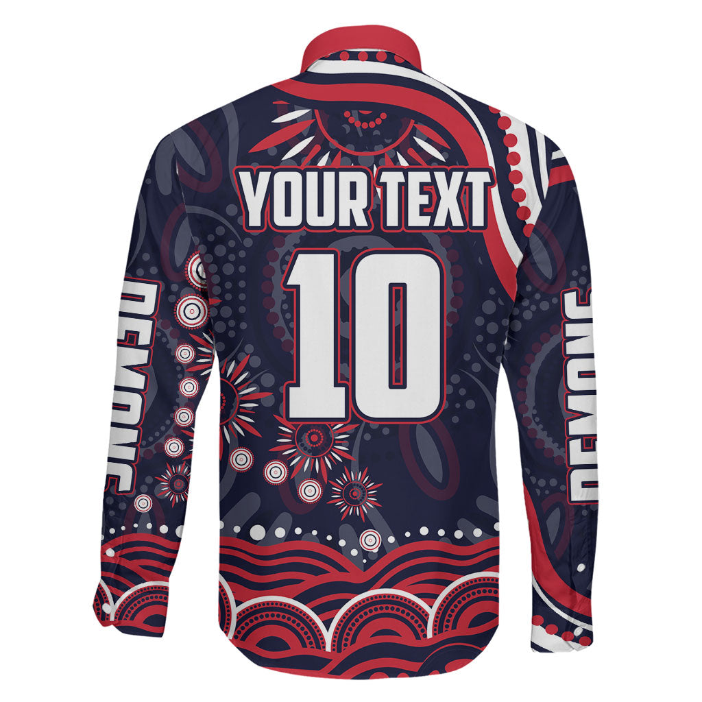 Personalized Melbourne Demons Mascot Family Matching Off Shoulder Maxi Dress and Hawaiian Shirt Aboriginal Dot Art - Dreamtime Football Mascot