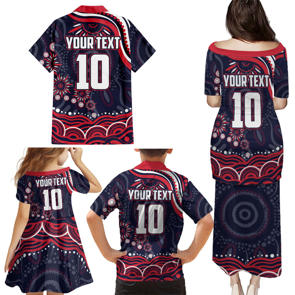 Personalized Melbourne Demons Mascot Family Matching Puletasi and Hawaiian Shirt Aboriginal Dot Art - Dreamtime Football Mascot