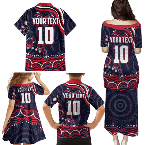 Personalized Melbourne Demons Mascot Family Matching Puletasi and Hawaiian Shirt Aboriginal Dot Art - Dreamtime Football Mascot
