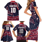 Personalized Melbourne Demons Mascot Family Matching Short Sleeve Bodycon Dress and Hawaiian Shirt Aboriginal Dot Art - Dreamtime Football Mascot