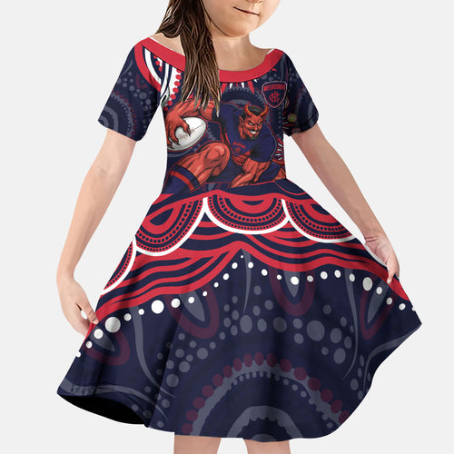Personalized Melbourne Demons Mascot Family Matching Summer Maxi Dress and Hawaiian Shirt Aboriginal Dot Art - Dreamtime Football Mascot