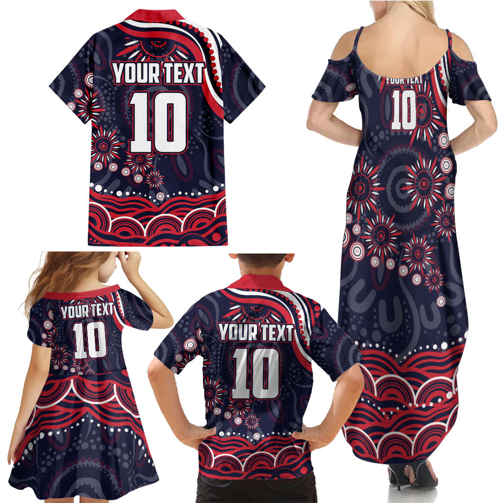 Personalized Melbourne Demons Mascot Family Matching Summer Maxi Dress and Hawaiian Shirt Aboriginal Dot Art - Dreamtime Football Mascot