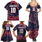 Personalized Melbourne Demons Mascot Family Matching Summer Maxi Dress and Hawaiian Shirt Aboriginal Dot Art - Dreamtime Football Mascot