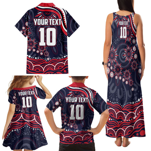 Personalized Melbourne Demons Mascot Family Matching Tank Maxi Dress and Hawaiian Shirt Aboriginal Dot Art - Dreamtime Football Mascot