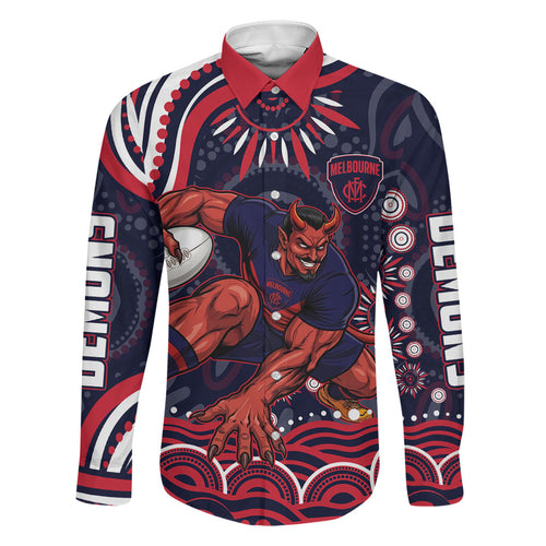 Personalized Melbourne Demons Mascot Family Matching Tank Maxi Dress and Hawaiian Shirt Aboriginal Dot Art - Dreamtime Football Mascot
