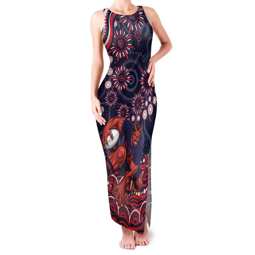 Personalized Melbourne Demons Mascot Family Matching Tank Maxi Dress and Hawaiian Shirt Aboriginal Dot Art - Dreamtime Football Mascot