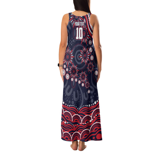Personalized Melbourne Demons Mascot Family Matching Tank Maxi Dress and Hawaiian Shirt Aboriginal Dot Art - Dreamtime Football Mascot