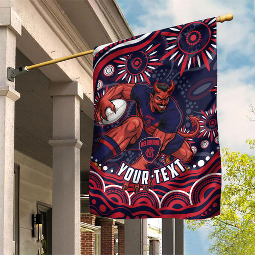 Personalized Melbourne Demons Mascot Garden Flag Aboriginal Dot Art - Dreamtime Football Mascot