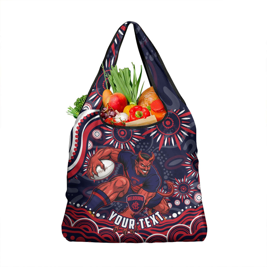 Personalized Melbourne Demons Mascot Grocery Bag Aboriginal Dot Art - Dreamtime Football Mascot