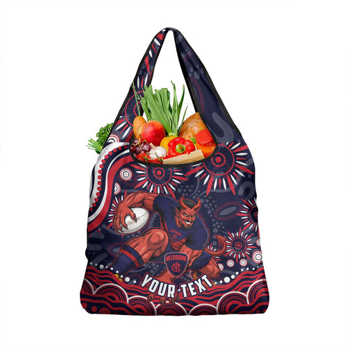 Personalized Melbourne Demons Mascot Grocery Bag Aboriginal Dot Art - Dreamtime Football Mascot