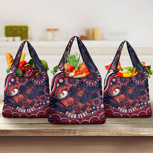 Personalized Melbourne Demons Mascot Grocery Bag Aboriginal Dot Art - Dreamtime Football Mascot