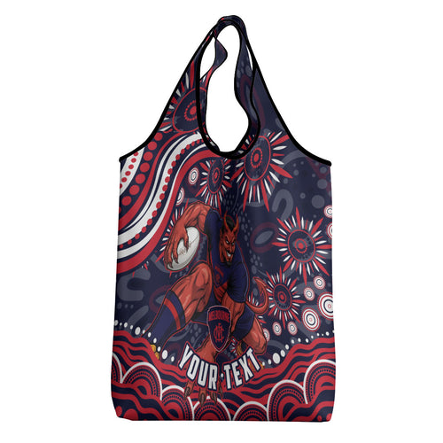 Personalized Melbourne Demons Mascot Grocery Bag Aboriginal Dot Art - Dreamtime Football Mascot