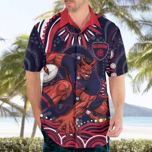 Personalized Melbourne Demons Mascot Hawaiian Shirt Aboriginal Dot Art - Dreamtime Football Mascot