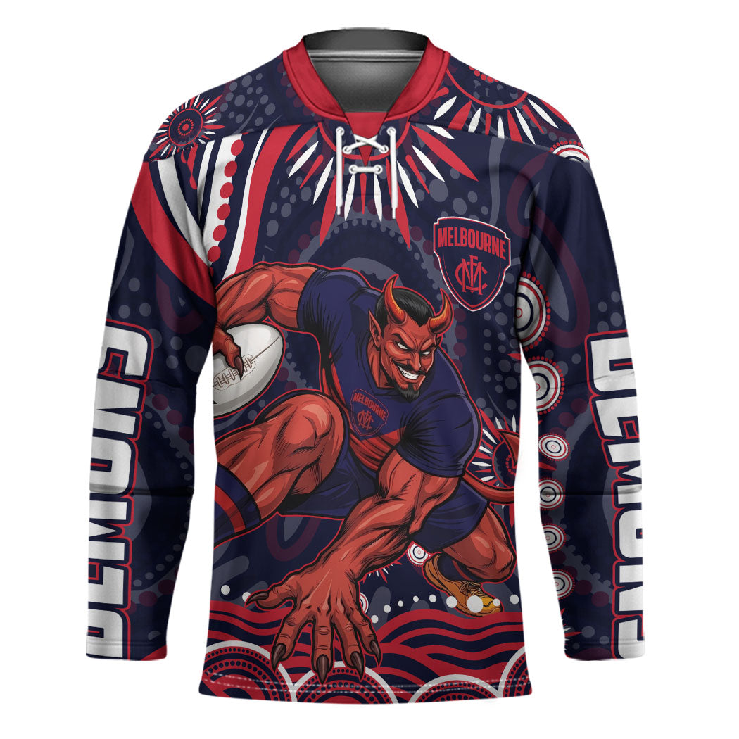 Personalized Melbourne Demons Mascot Hockey Jersey Aboriginal Dot Art - Dreamtime Football Mascot