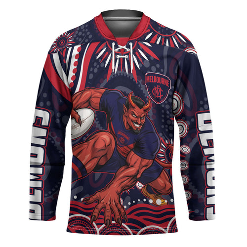 Personalized Melbourne Demons Mascot Hockey Jersey Aboriginal Dot Art - Dreamtime Football Mascot