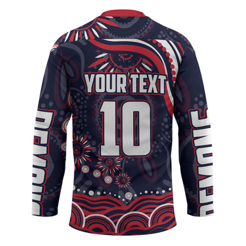 Personalized Melbourne Demons Mascot Hockey Jersey Aboriginal Dot Art - Dreamtime Football Mascot