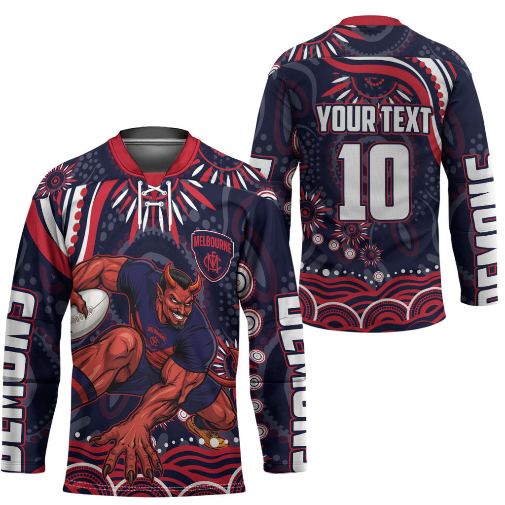 Personalized Melbourne Demons Mascot Hockey Jersey Aboriginal Dot Art - Dreamtime Football Mascot