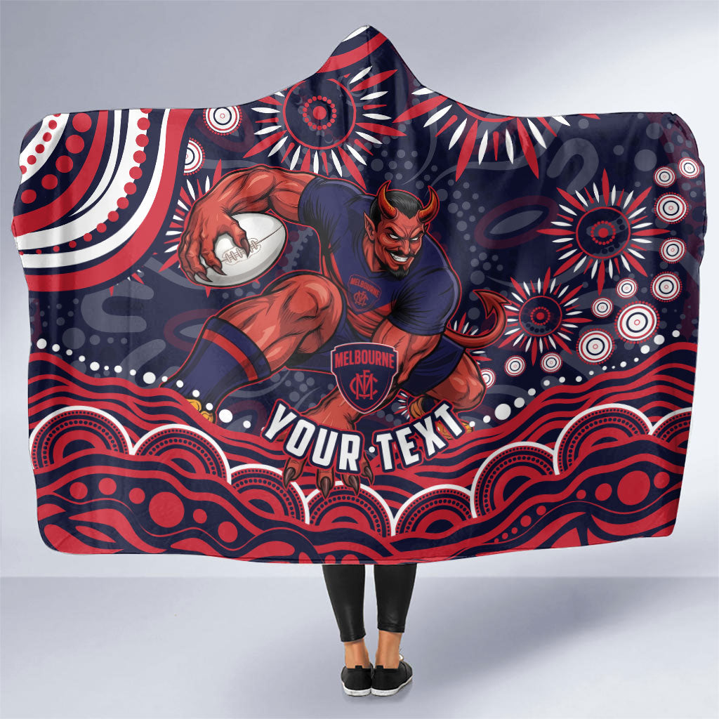 Personalized Melbourne Demons Mascot Hooded Blanket Aboriginal Dot Art - Dreamtime Football Mascot