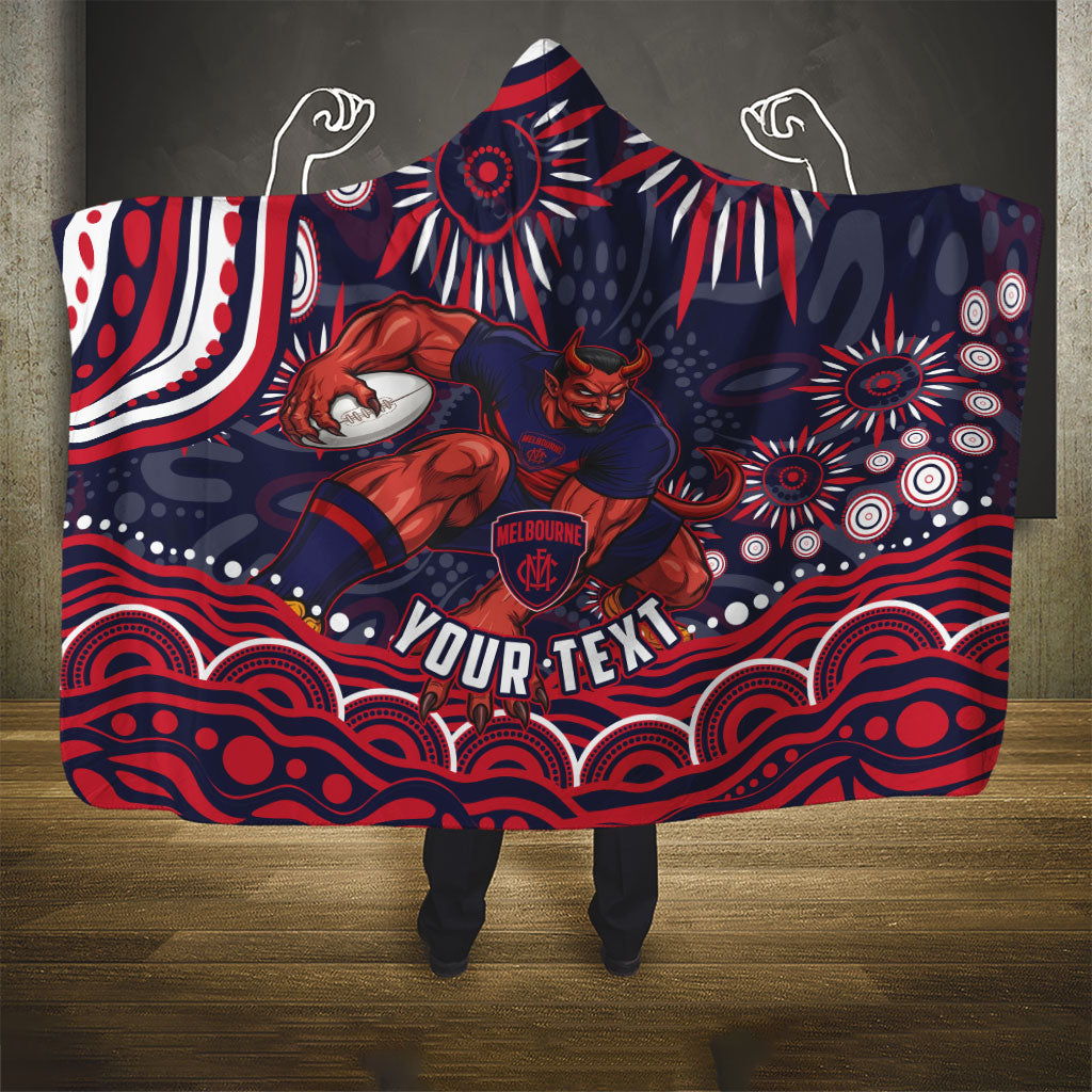 Personalized Melbourne Demons Mascot Hooded Blanket Aboriginal Dot Art - Dreamtime Football Mascot