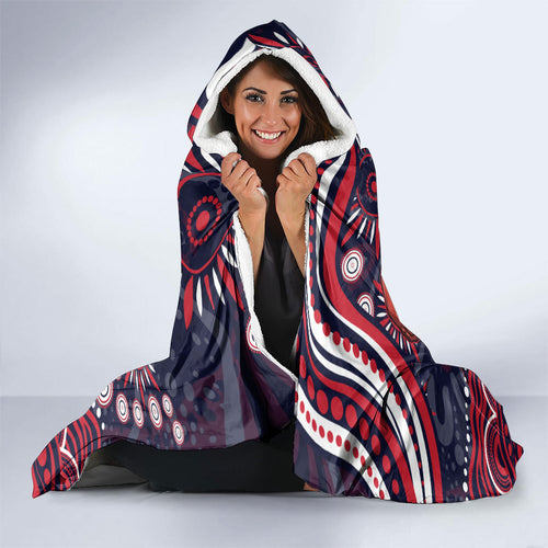 Personalized Melbourne Demons Mascot Hooded Blanket Aboriginal Dot Art - Dreamtime Football Mascot