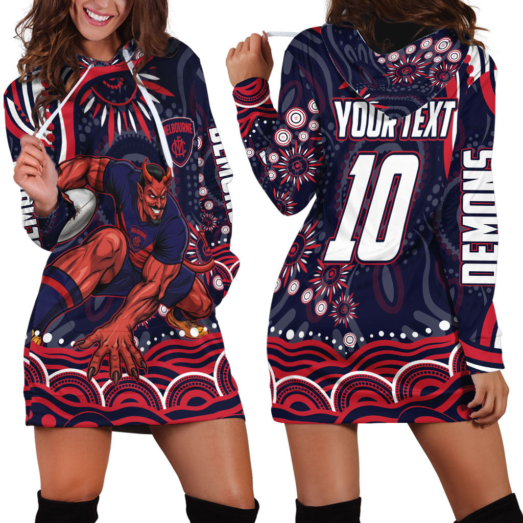 Personalized Melbourne Demons Mascot Hoodie Dress Aboriginal Dot Art - Dreamtime Football Mascot