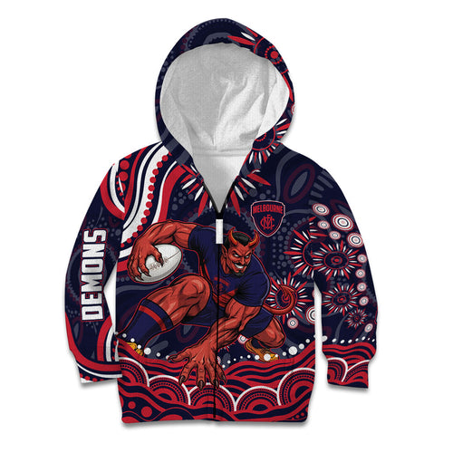 Personalized Melbourne Demons Mascot Kid Hoodie Aboriginal Dot Art - Dreamtime Football Mascot