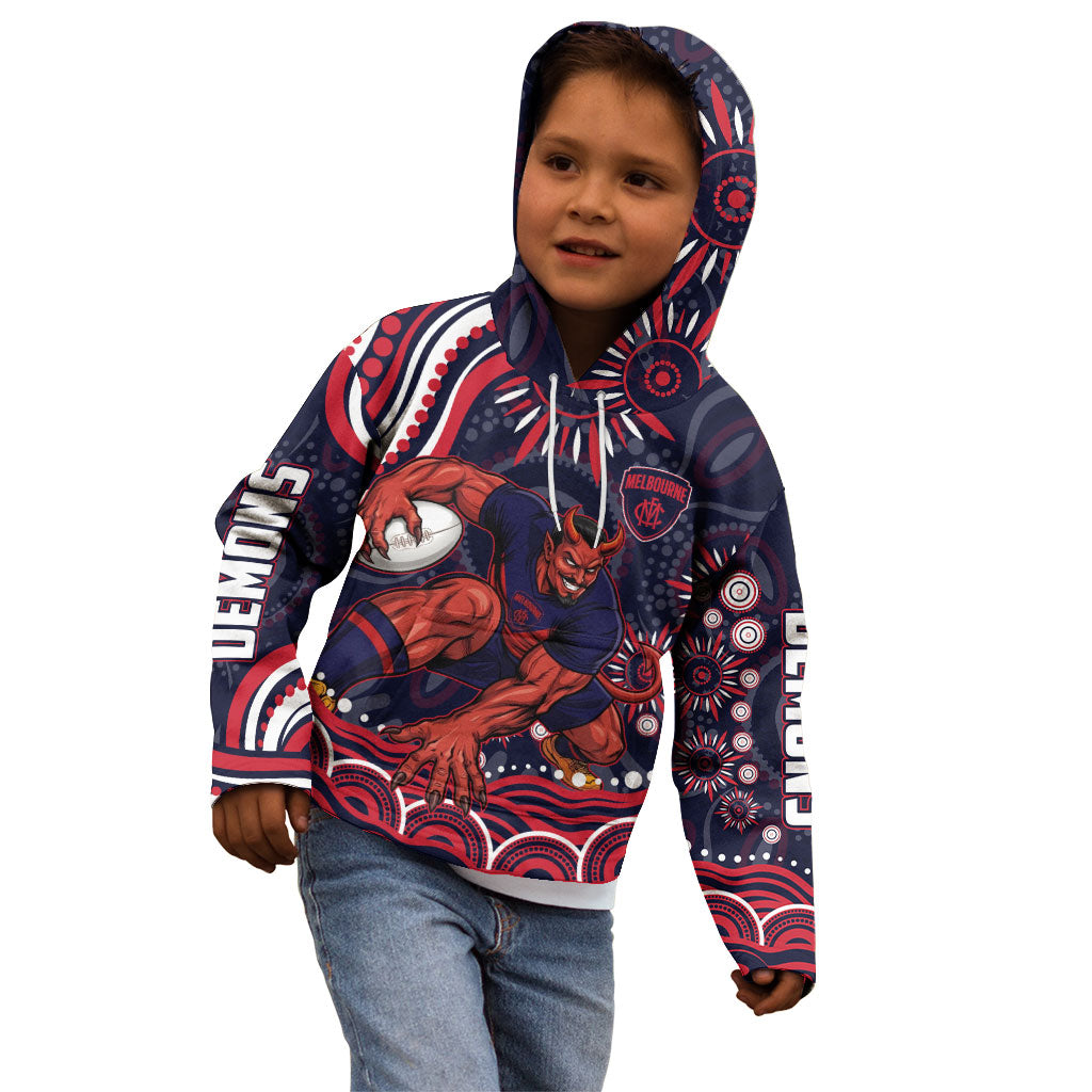 Personalized Melbourne Demons Mascot Kid Hoodie Aboriginal Dot Art - Dreamtime Football Mascot