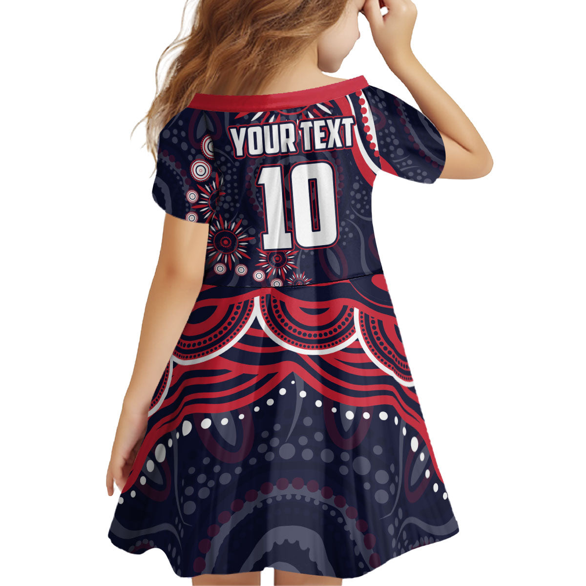 Personalized Melbourne Demons Mascot Kid Short Sleeve Dress Aboriginal Dot Art - Dreamtime Football Mascot