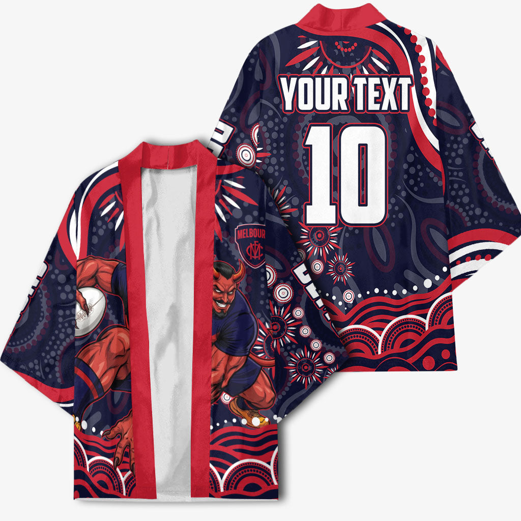 Personalized Melbourne Demons Mascot Kimono Aboriginal Dot Art - Dreamtime Football Mascot