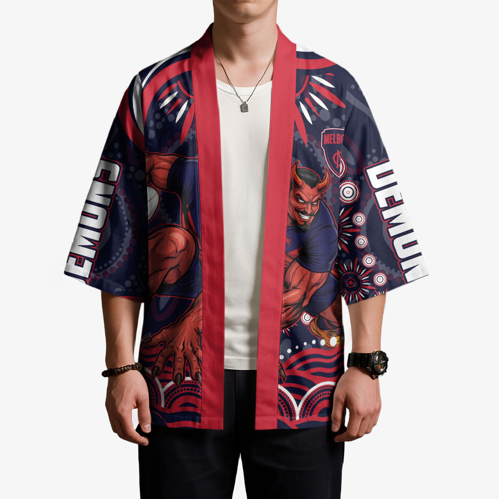 Personalized Melbourne Demons Mascot Kimono Aboriginal Dot Art - Dreamtime Football Mascot