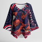 Personalized Melbourne Demons Mascot Kimono Sleeve Blouse Aboriginal Dot Art - Dreamtime Football Mascot