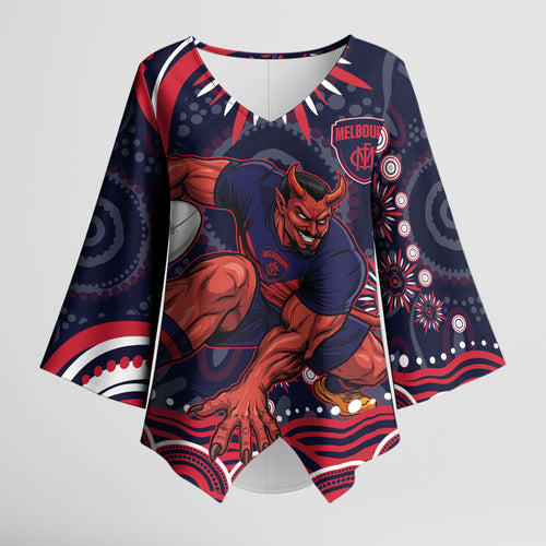 Personalized Melbourne Demons Mascot Kimono Sleeve Blouse Aboriginal Dot Art - Dreamtime Football Mascot