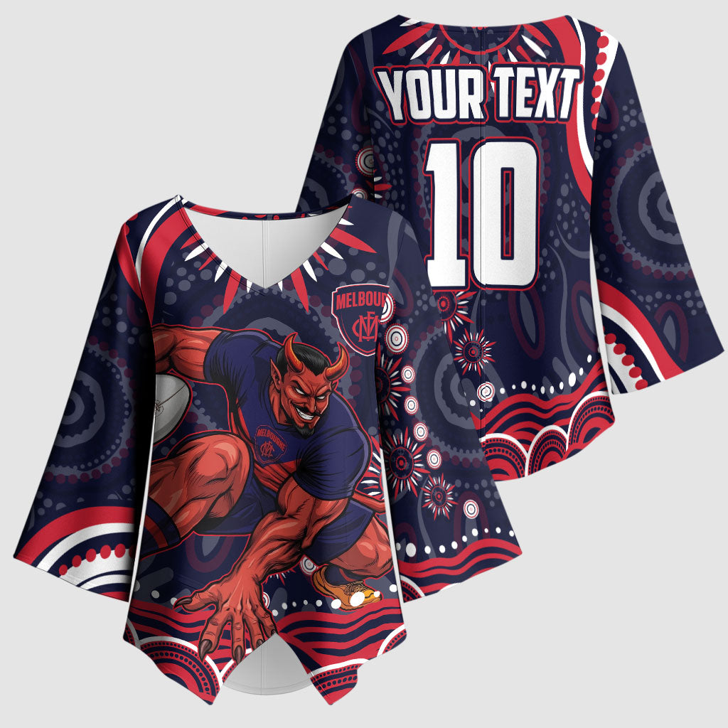 Personalized Melbourne Demons Mascot Kimono Sleeve Blouse Aboriginal Dot Art - Dreamtime Football Mascot