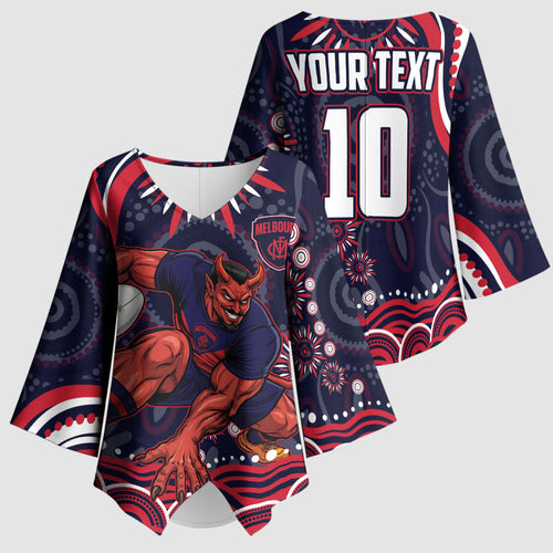 Personalized Melbourne Demons Mascot Kimono Sleeve Blouse Aboriginal Dot Art - Dreamtime Football Mascot