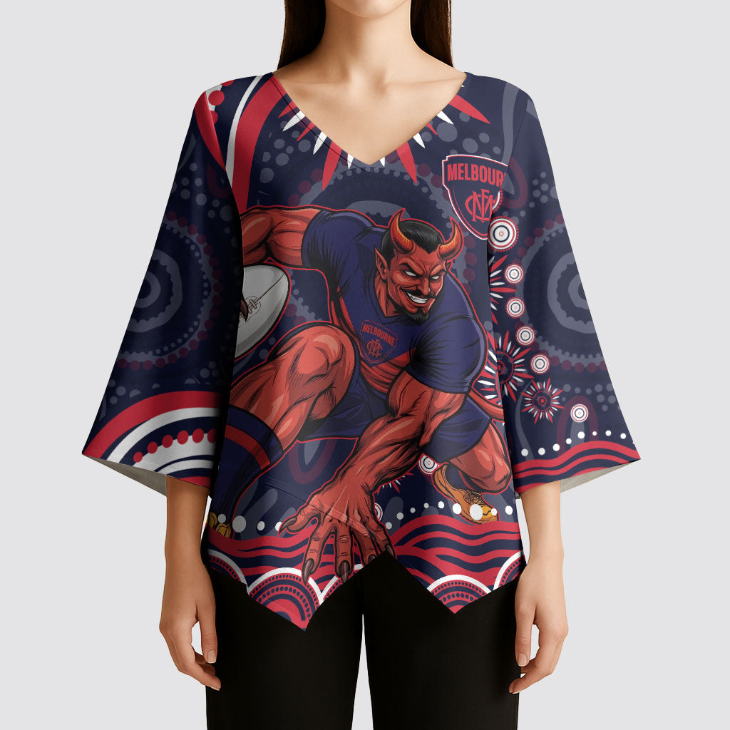 Personalized Melbourne Demons Mascot Kimono Sleeve Blouse Aboriginal Dot Art - Dreamtime Football Mascot
