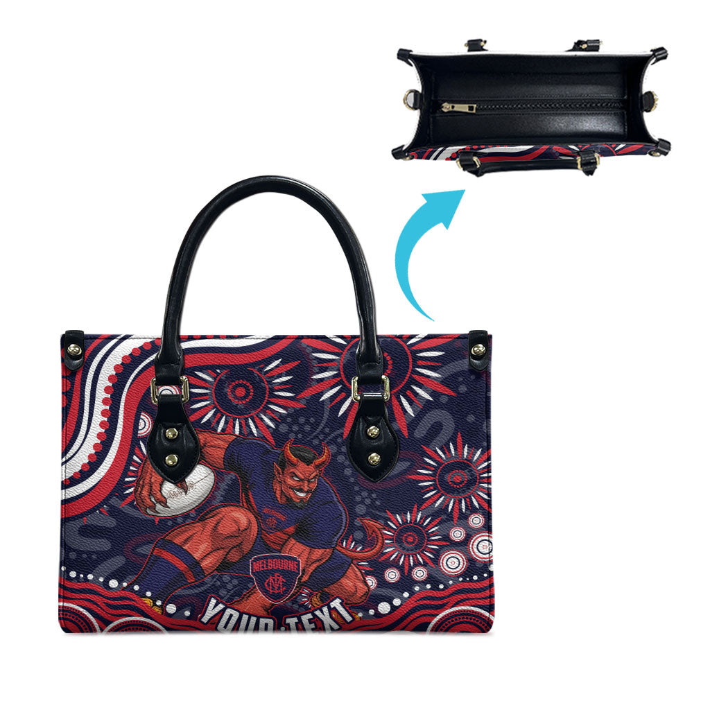 Personalized Melbourne Demons Mascot Leather Bag Aboriginal Dot Art - Dreamtime Football Mascot