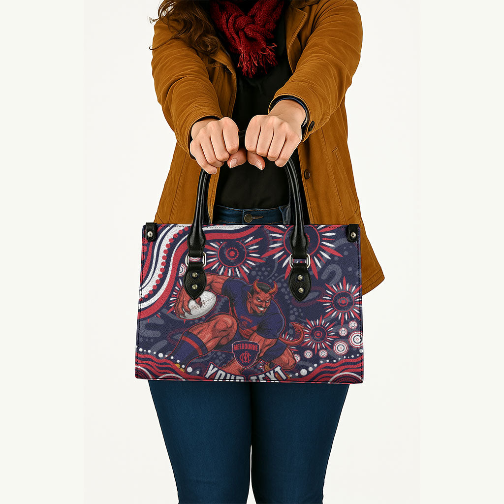 Personalized Melbourne Demons Mascot Leather Bag Aboriginal Dot Art - Dreamtime Football Mascot