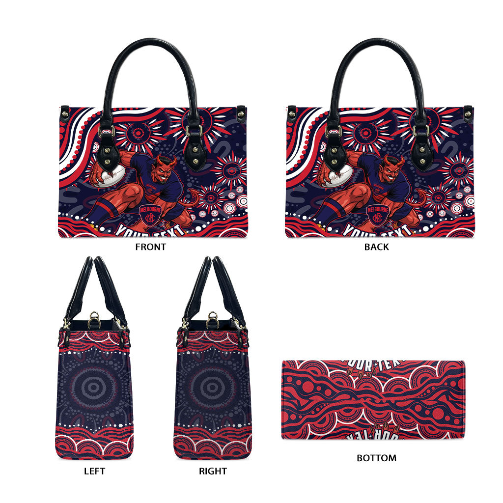 Personalized Melbourne Demons Mascot Leather Bag Aboriginal Dot Art - Dreamtime Football Mascot