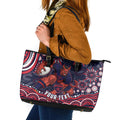 Personalized Melbourne Demons Mascot Leather Tote Bag Aboriginal Dot Art - Dreamtime Football Mascot