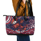 Personalized Melbourne Demons Mascot Leather Tote Bag Aboriginal Dot Art - Dreamtime Football Mascot