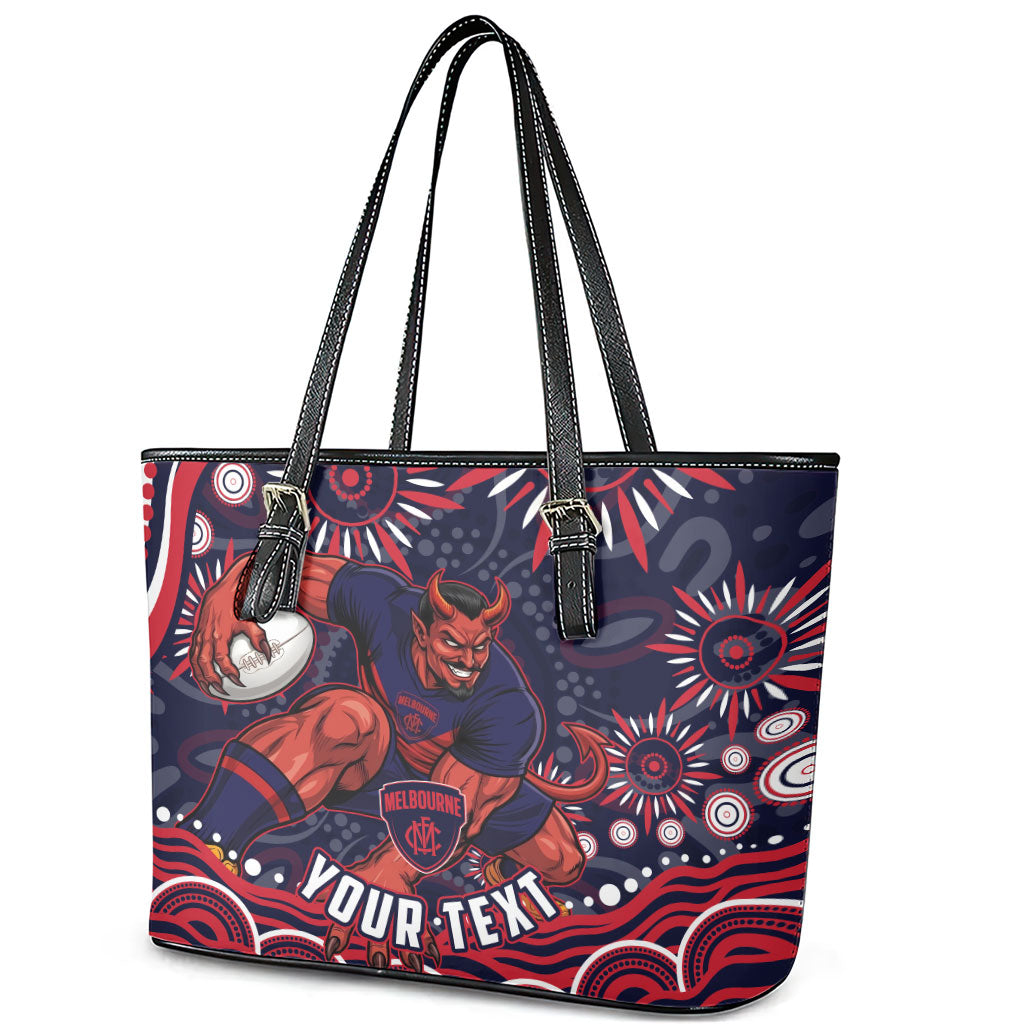 Personalized Melbourne Demons Mascot Leather Tote Bag Aboriginal Dot Art - Dreamtime Football Mascot