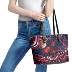 Personalized Melbourne Demons Mascot Leather Tote Bag Aboriginal Dot Art - Dreamtime Football Mascot