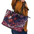 Personalized Melbourne Demons Mascot Leather Tote Bag Aboriginal Dot Art - Dreamtime Football Mascot