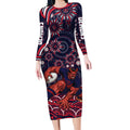 Personalized Melbourne Demons Mascot Long Sleeve Bodycon Dress Aboriginal Dot Art - Dreamtime Football Mascot