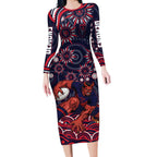 Personalized Melbourne Demons Mascot Long Sleeve Bodycon Dress Aboriginal Dot Art - Dreamtime Football Mascot