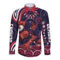 Personalized Melbourne Demons Mascot Long Sleeve Button Shirt Aboriginal Dot Art - Dreamtime Football Mascot