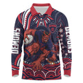 Personalized Melbourne Demons Mascot Long Sleeve Polo Shirt Aboriginal Dot Art - Dreamtime Football Mascot