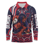 Personalized Melbourne Demons Mascot Long Sleeve Polo Shirt Aboriginal Dot Art - Dreamtime Football Mascot