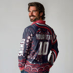 Personalized Melbourne Demons Mascot Long Sleeve Polo Shirt Aboriginal Dot Art - Dreamtime Football Mascot